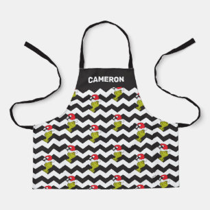 Tablier Le Grinch   Motif Chevron de vacances noir et blan