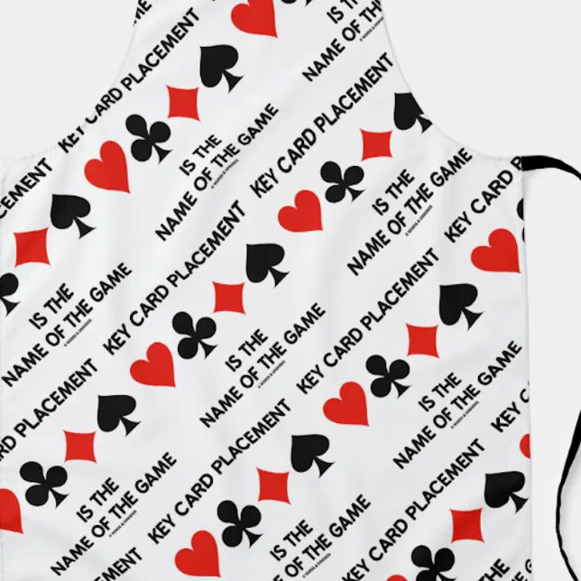 Tablier Le Placement De La Carte Clé Est Le Nom Du Pont Du (All-over-print apron featuring four card suits along with bridge truism on key card placement)