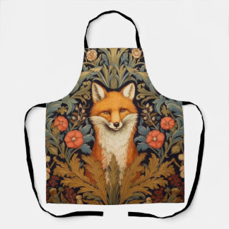 Tablier Le renard et les fleurs rouges style Art nouveau