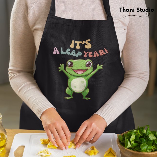 Tablier Leap Année Cute Happy Frog Moderne Typographie Vin (Créateur téléchargé)