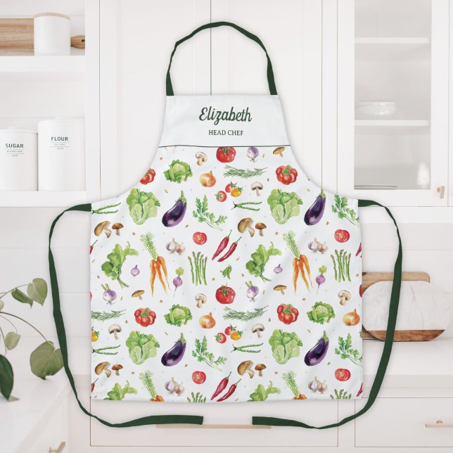 Tablier Légumes Colorés Aquarelle Nom Personnalisé (Créateur téléchargé)