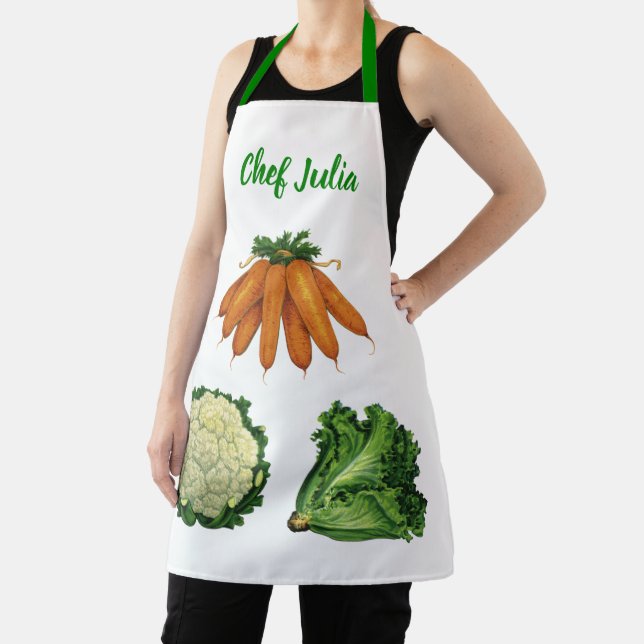 Tablier Légumes vintages; Carottes, Chou-fleur, Laitue (Insitu)
