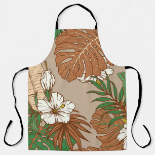 Tablier Léopard fourrure tropicale feuille fleurs d'hibisc