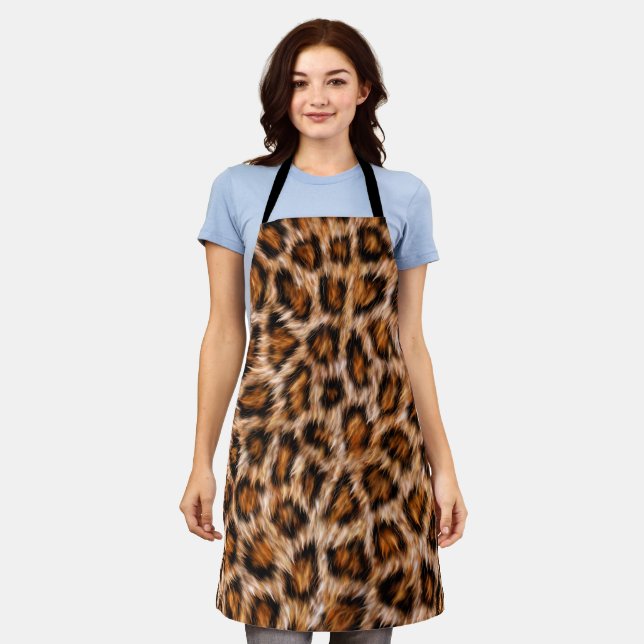 Tablier Leopard Jaguar Chat fourrure Brown Motif-24609 (Porté)