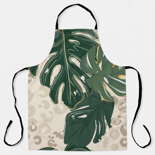 Tablier Leopard Monstera : Jungle Imprimer Vintage. (Recto)