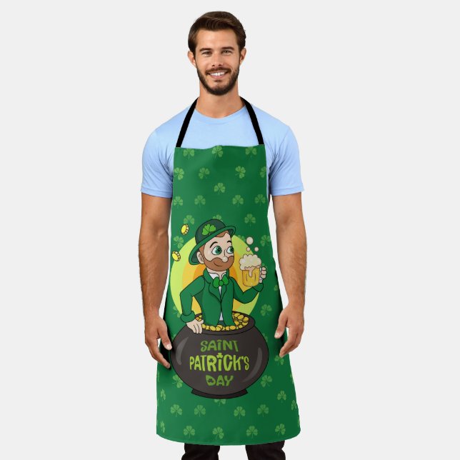 Tablier Leprechaun de dessin dans une casserole d'or tenan (Porté)