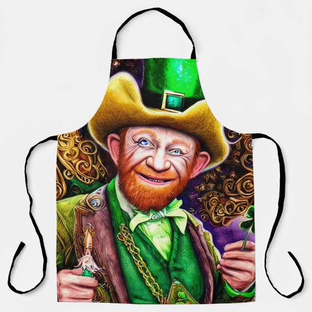Tablier Leprechaun vert gai avec tuyaux Shamrocks (Recto)