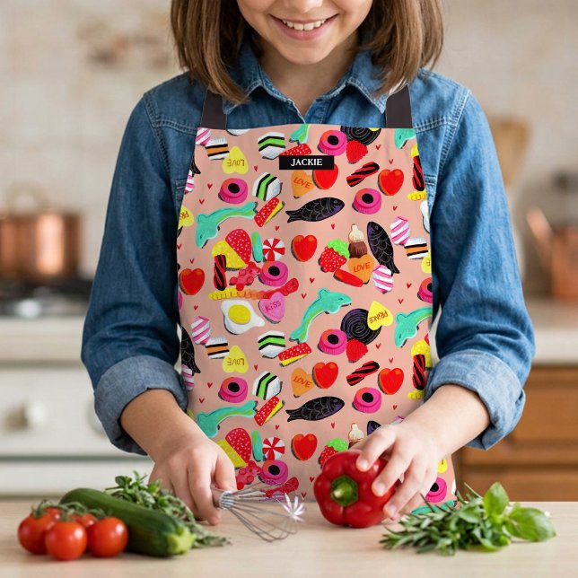 Tablier Les jolies valentines vous êtes tellement rose suc (Kids Candy Hearts Sweets Pattern Baking Craft Apron)