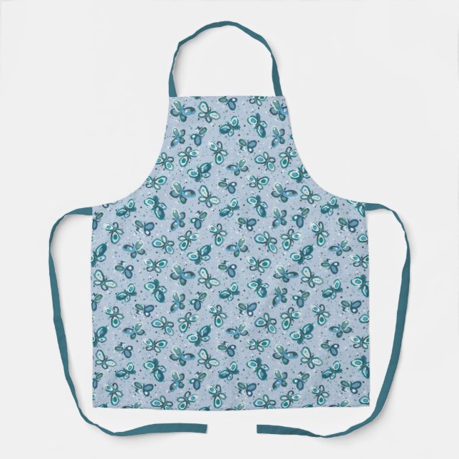 Tablier Les papillons Doodle Bugs - bleu - motif sans soud (Recto)