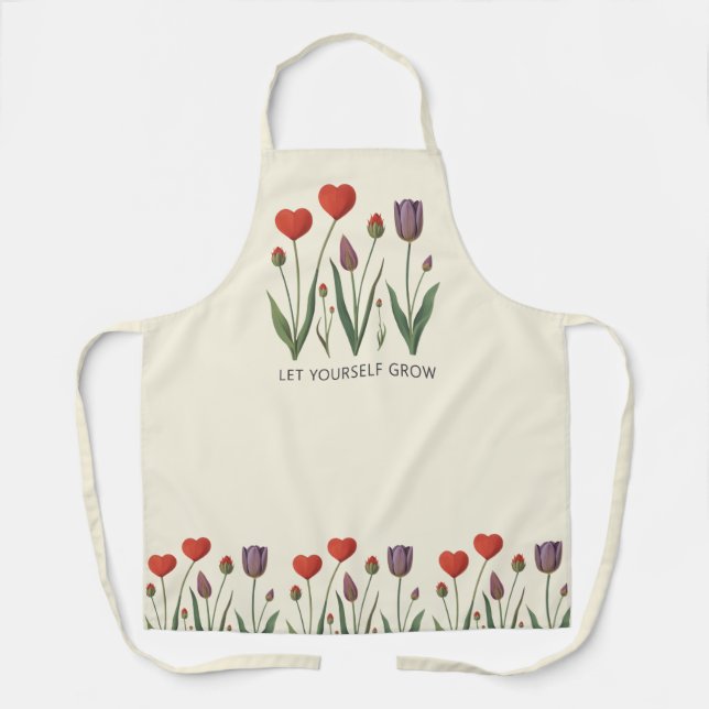 Tablier Let Yourself Grow Floral Heart Tulips Art (Recto)