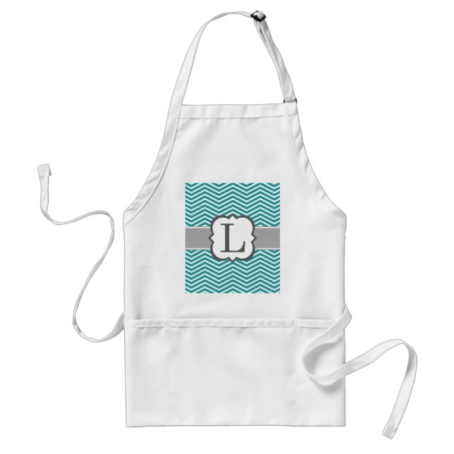 Tablier Lettre blanche turquoise L Chevron de monogramme (Devant)