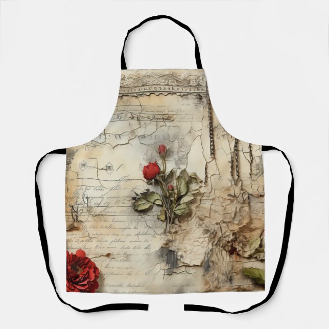 Tablier Lettre d'amour antique Calligraphie Florale (Recto)