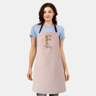 Tablier Lettre de nom personnalisée F Roses roses blush en