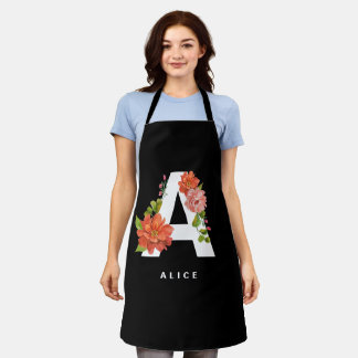 Tablier LETTRE Florale D'Aquarelle Vibrante A Apron Monogr