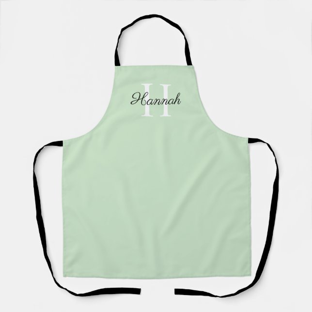 Tablier Lettre initiale Monogramme avec nom Mint Apron (Recto)