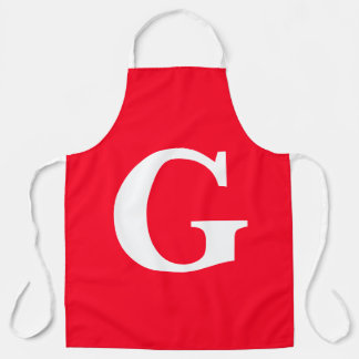 Tablier Lettre initiale Monogramme Rouge Blanc Plaine Simp