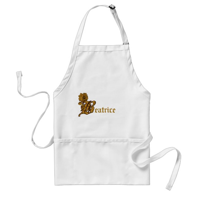 Tablier Lettre monogramme B Nom Or Pivoine Personnalisée  (Devant)
