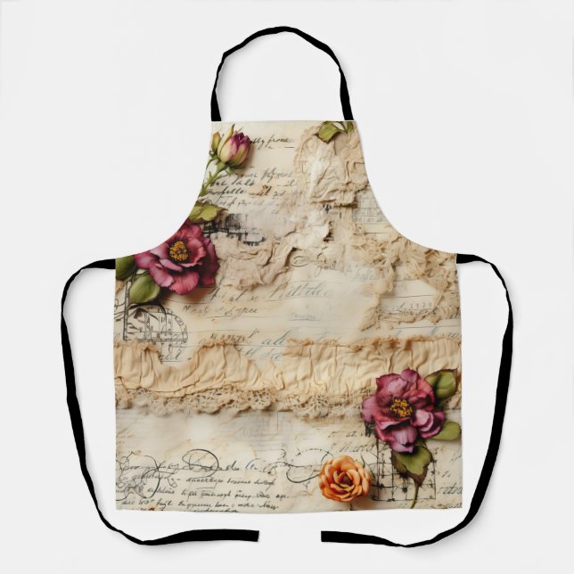 Tablier Lettre romantique vintage sur parchemin (Recto)