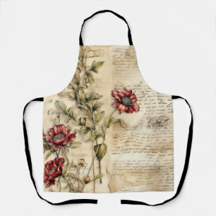 Tablier Lettre vintage d'amour parchemin avec fleurs (1)