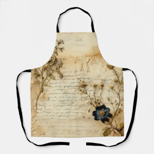 Tablier Lettre vintage d'amour parchemin avec fleurs (5)