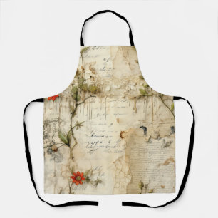 Tablier Lettre vintage d'amour parchemin avec fleurs (6)