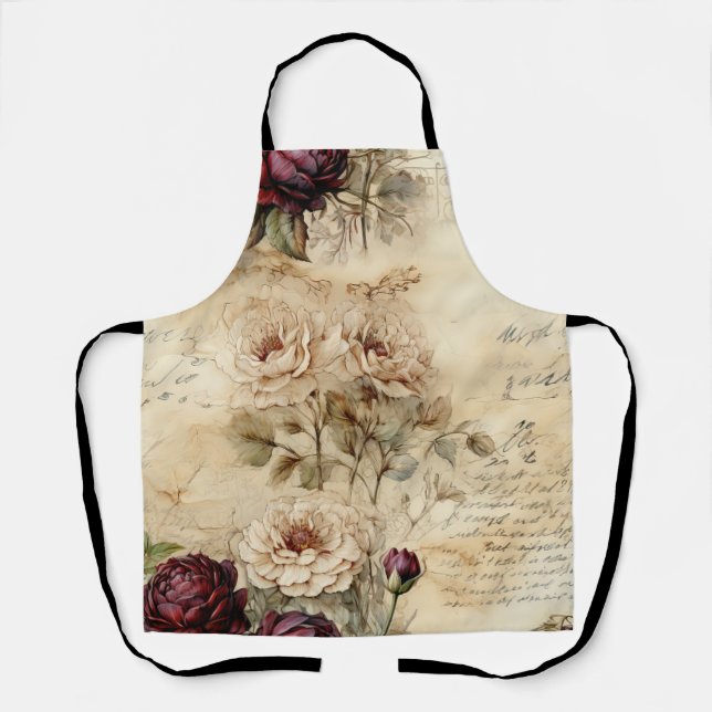Tablier Lettre vintage d'amour parchemin avec fleurs (7) (Recto)