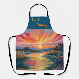 Tablier Lever de soleil à l'aquarelle de l'étang