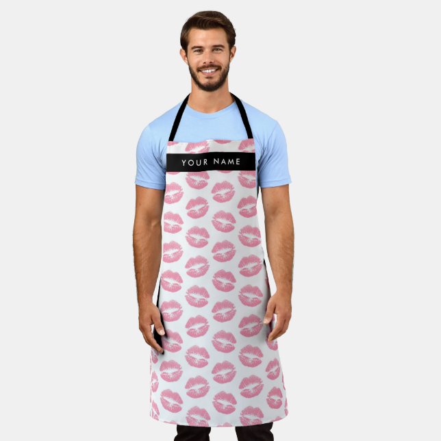 Tablier Lèvres Roses, Baiser, Baguette à lèvres, Votre Nom (Porté)
