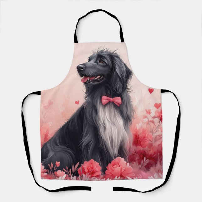 Tablier Lévrier Afghan avec des Roses - Saint-Valentin  (Recto)