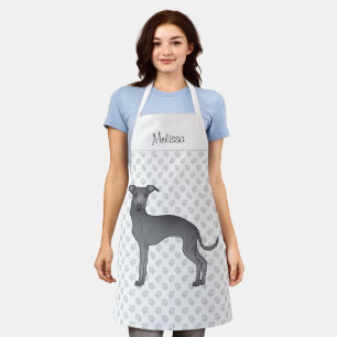 Tablier Lévrier Italien Bleu Dessin Animé Chien Avec Un No