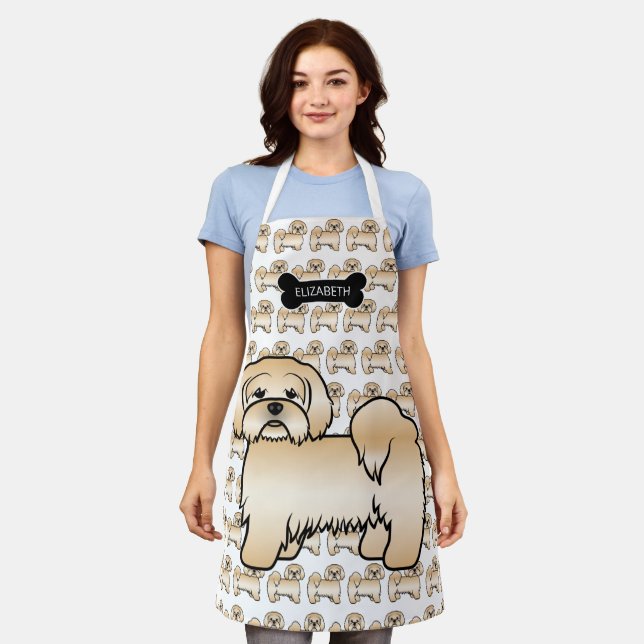 Tablier Lhasa Apso doré Chien de dessin animé mignon & nom (Porté)