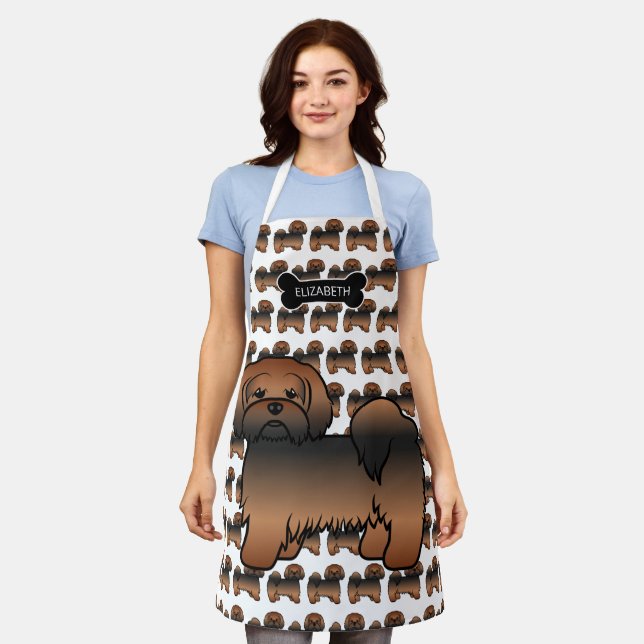 Tablier Lhasa Apso Sable Rouge Chien de Dessin Animé & Nom (Porté)