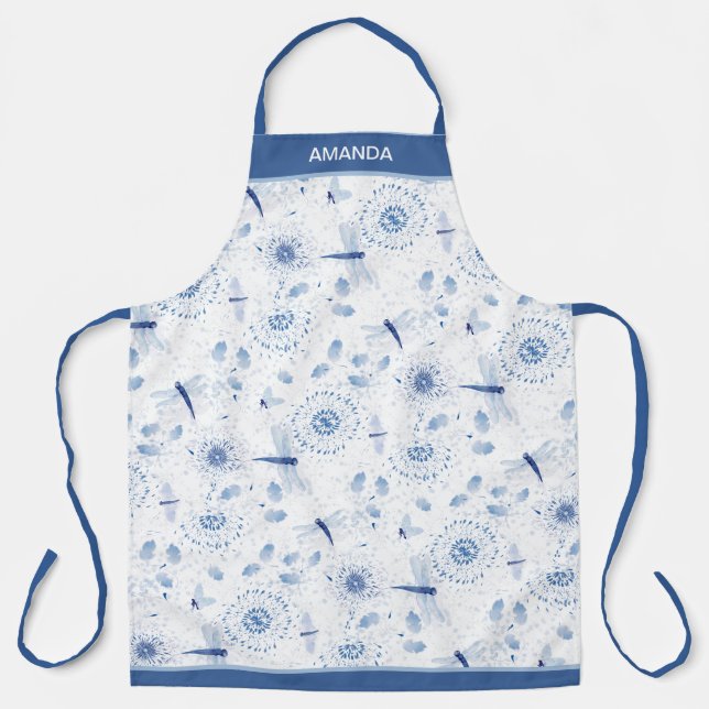 Tablier Libellules et fleurs Chinoisiere bleues (Recto)