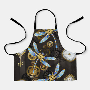 Tablier Libellules Steampunk sur fond brun rayé