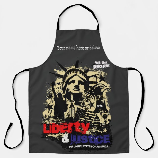 Tablier Liberty & Justice. Statue de la Liberté, USA BBQ (Recto)
