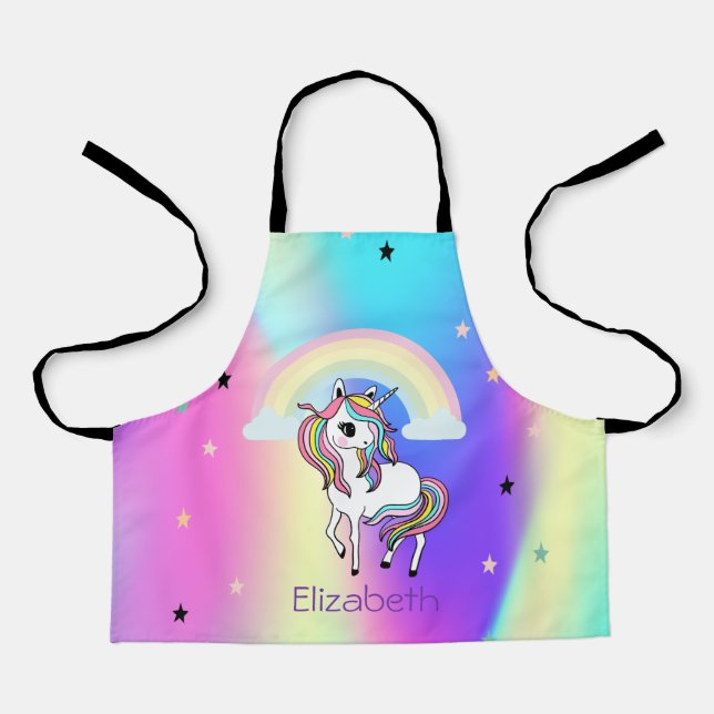 Tablier Licorne Arc-en-ciel Étoiles Holographique (Recto)