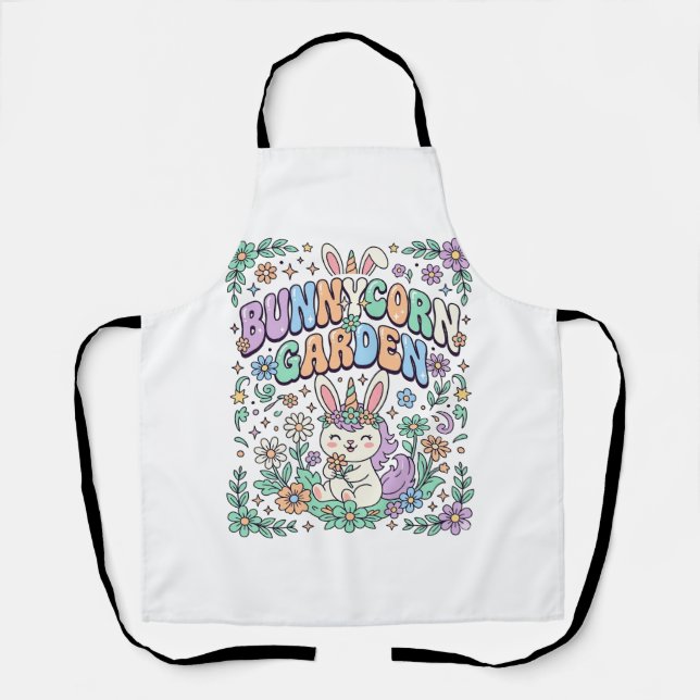 Tablier Licorne Bunnycorn Jardin Kawaii Typographie Design (Recto)