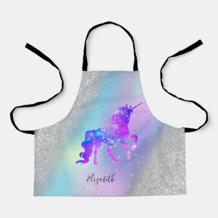 Tablier Licorne holographique Bokeh Paillettes Argentées