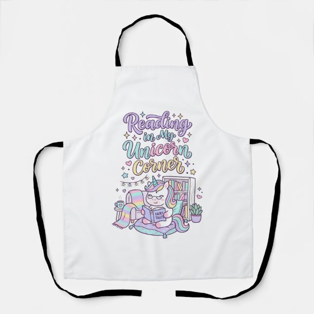 Tablier Licorne lisant dans mon coin licorne T-shirt paste (Recto)
