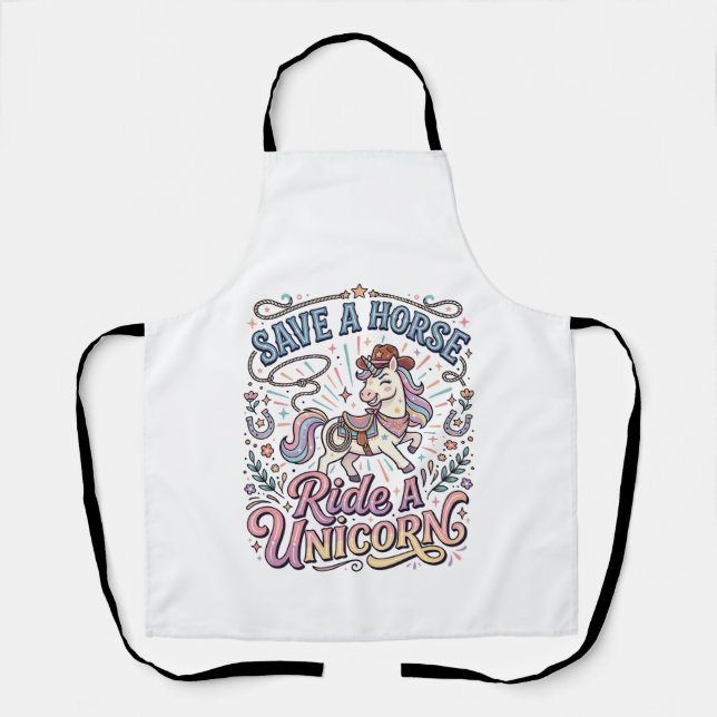 Tablier Licorne Sauve un Cheval Monte une Licorne Impressi (Recto)