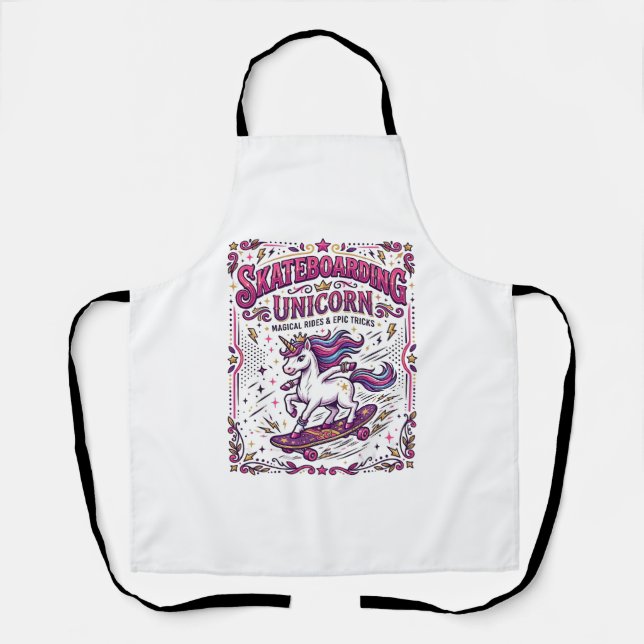 Tablier Licorne Skateboarding Licorne Stylée Fond Blanc (Recto)