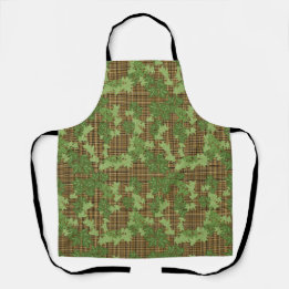 Tablier Lierre vert sur plaid doré noir