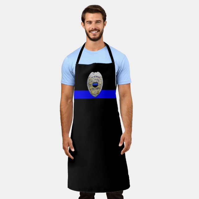 Tablier Ligne Bleue Mince - Police Retraitée Longue Apron (Porté)