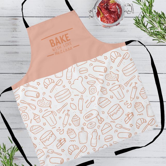 Tablier Ligne de motifs d'outils de cuisson modernes pêche (Créateur téléchargé)