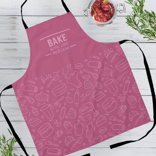 Tablier Ligne de motifs d'outils de cuisson rose magenta m