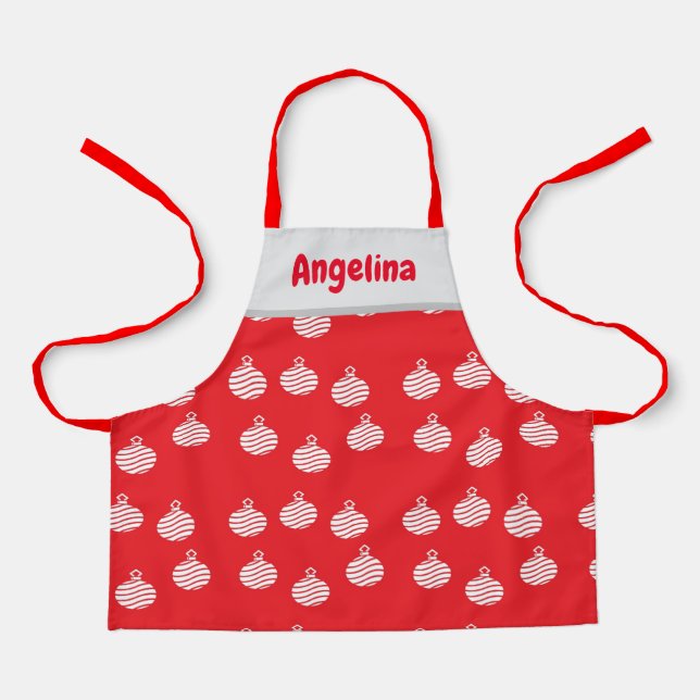 Tablier Lignes courbes blanches ornement sur rouge (Recto)