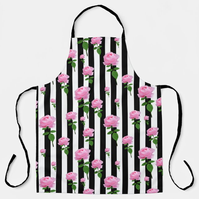Tablier Lignes Fleurs Roses Roses Roses Noires (Recto)