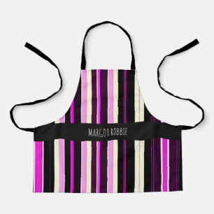 Tablier Lignes verticales Noir rose Amou Motif isométrique