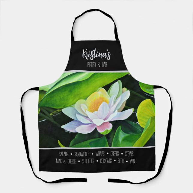 Tablier Lily blanche avec feuilles verts, thème d'affaires (Recto)