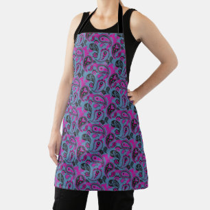 Tablier Linocut Paisley Traditionnel Vivid Rose Dusky Bleu